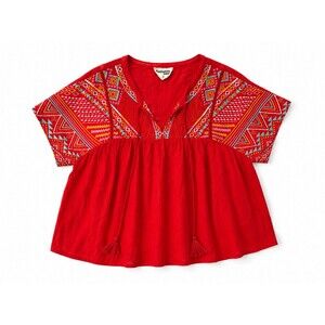 Savannah Jane Top Size 2x Embroidered Vibrant Colorful V-Neck Short Sleeve Boho